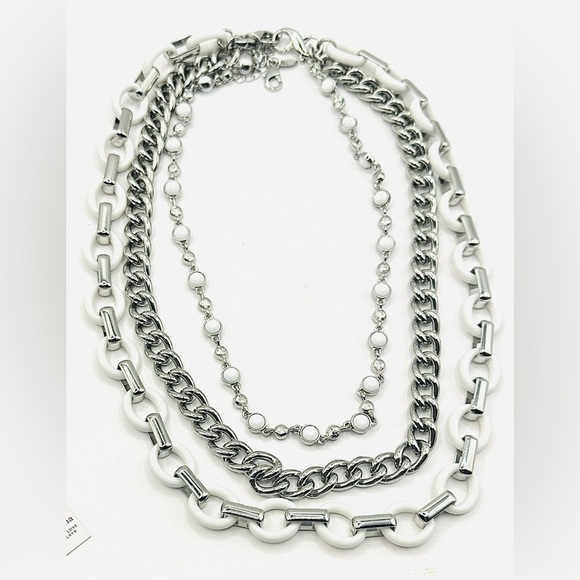 NWT Lia Sophia Wayfarer Silver and White Necklace Set MSRP $150